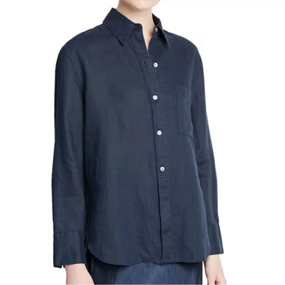 Vince Navy Linen Navy Blue Collar Shirt size XS